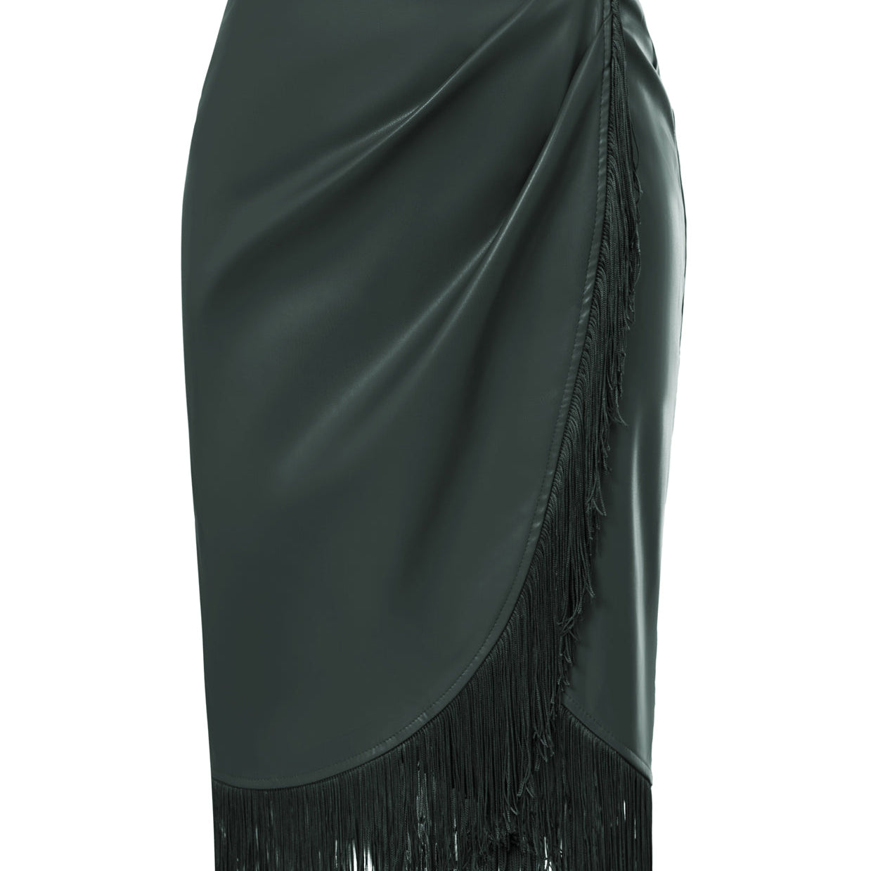 Fringe Bodycon Leather Skirt with Slit Knee Length Pencil Skirt