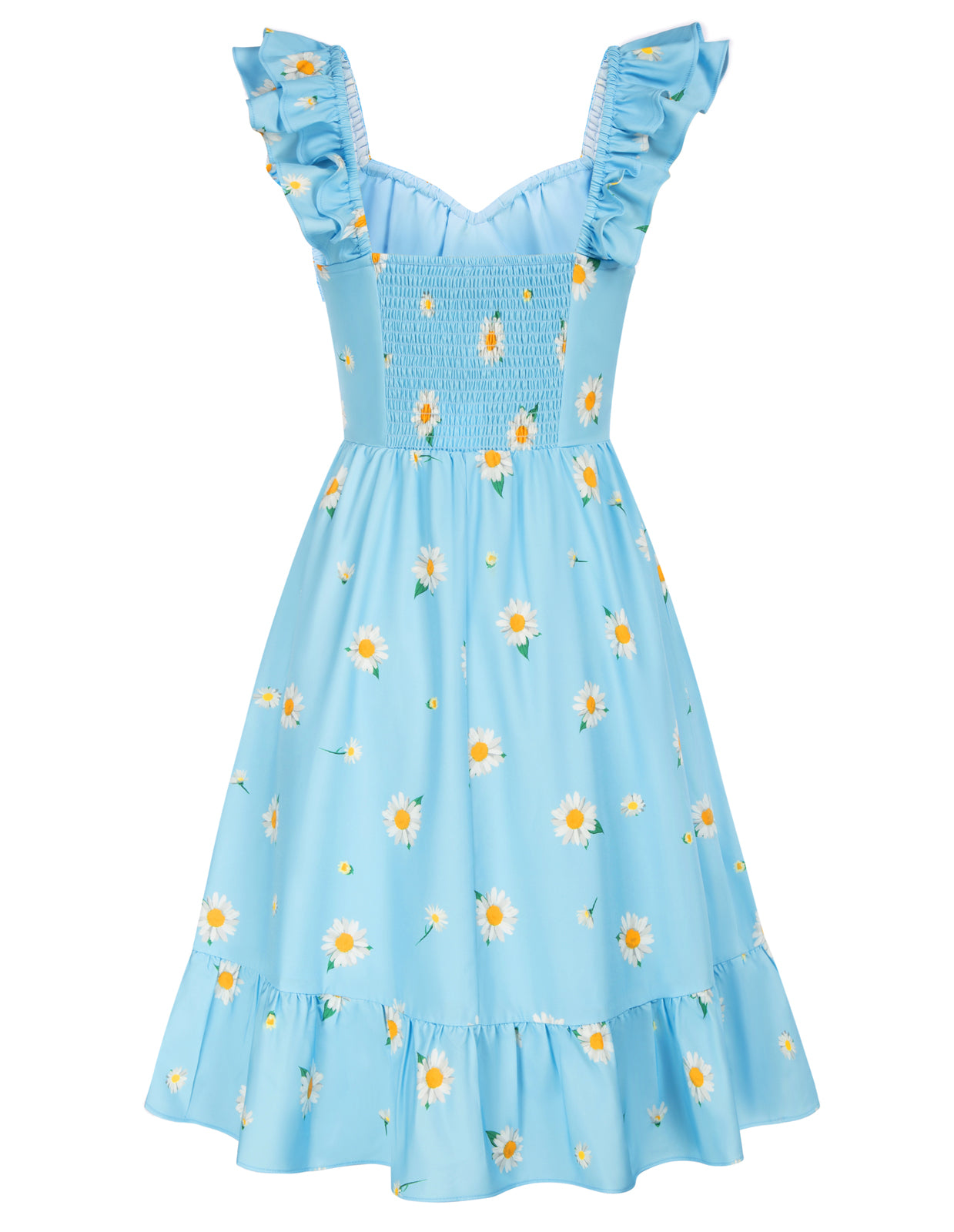 belle poque Floral Printed Square Neck Dress Smocked Back Tiered A-Line Dress