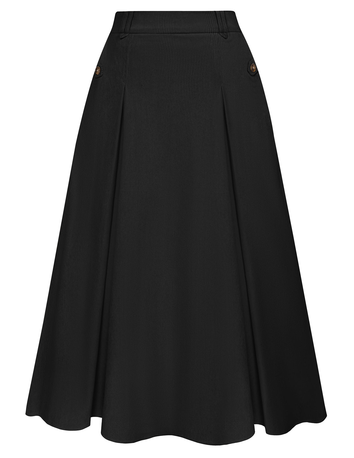 belle poque Vintage Swing Skirt Elastic Waist Flared A-Line Mid-Calf Skirt Black