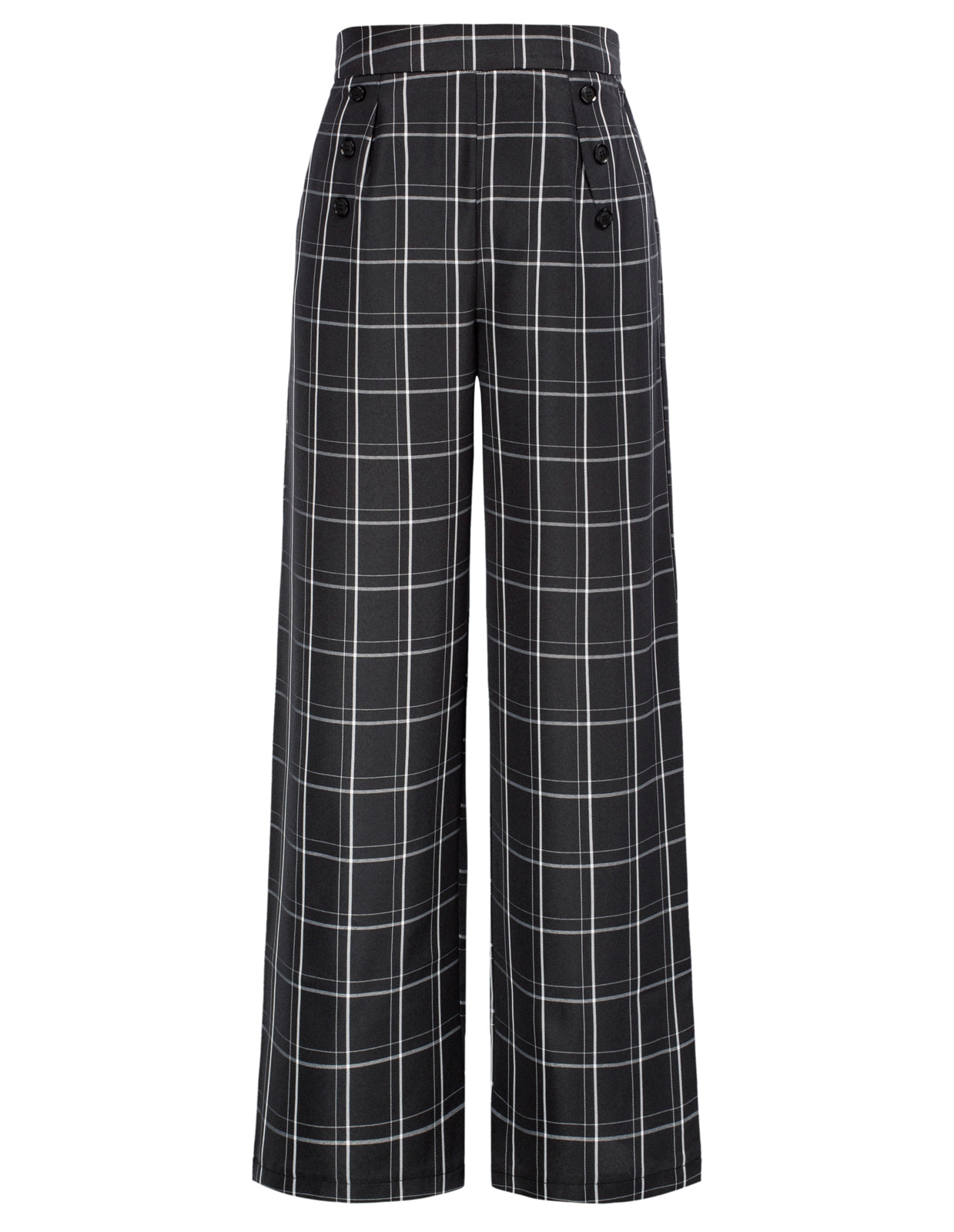 belle poque High Waisted Wide Leg Pants Button Decorated Casual Stretchy Trousers with Pockets Black