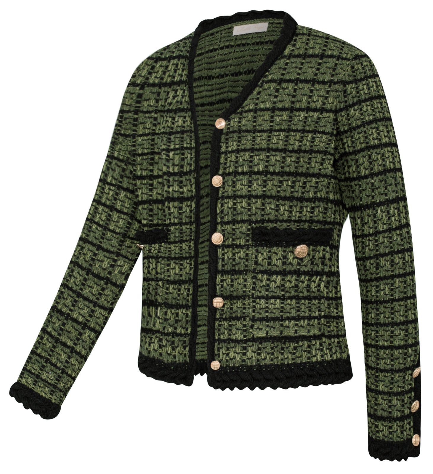 belle poque Contrast Color Cardigan Long Sleeve V-Neck Cable Knitted Sweater