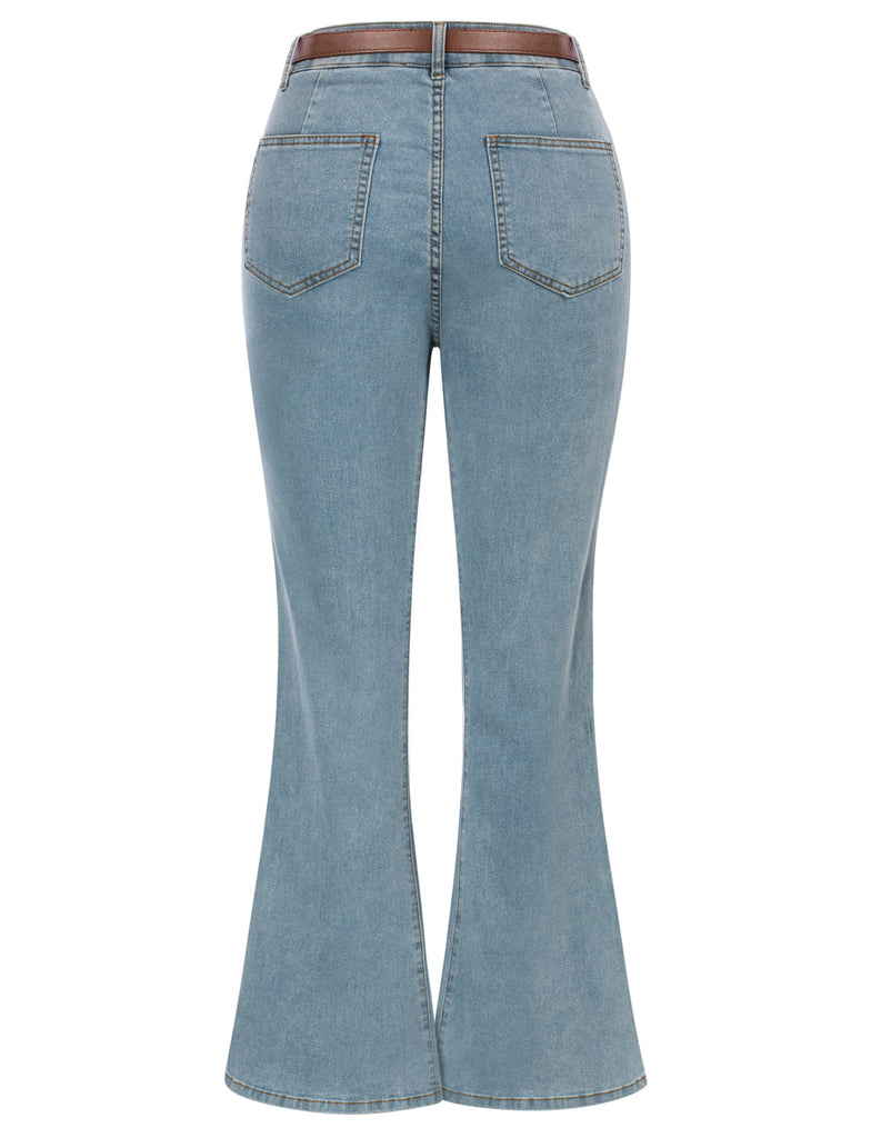 Vintage High Waisted Flare Jeans with Belt Bootcut Stretchy Denim