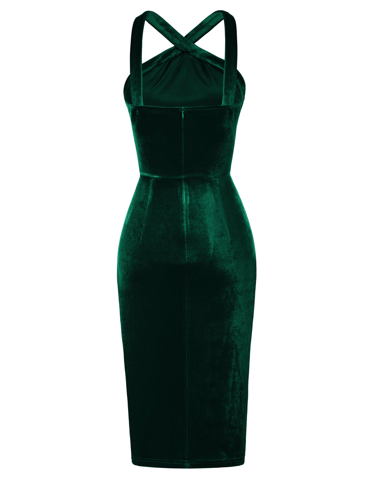 belle poque Vintage Front Slit Velvet Dress Halterneck Ruched Bodycon Dress