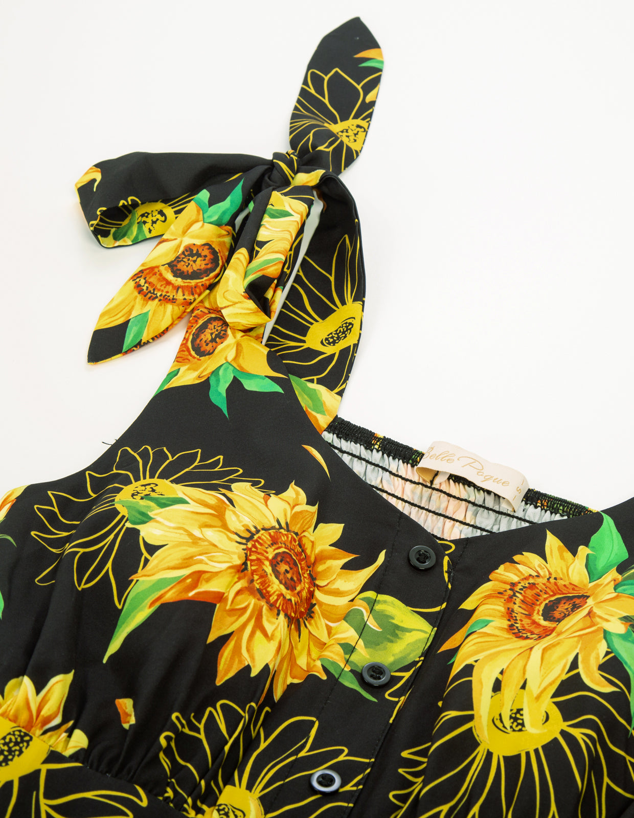 belle poque Sunflower Printed Tiered Midi Dress Sleeveless V-Neck Defined Waist A-Line Dress