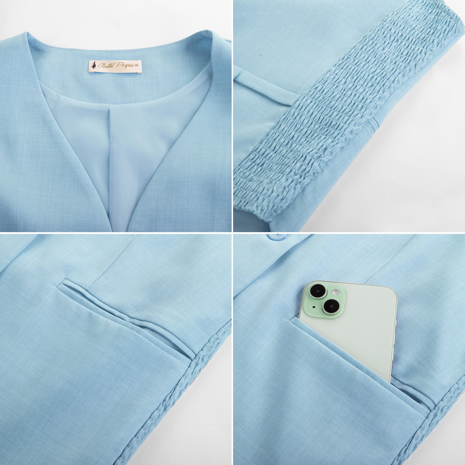 belle poque BP Women Vintage Single Breasted Waistcoat V-Neck Smocked Side Waist Vest