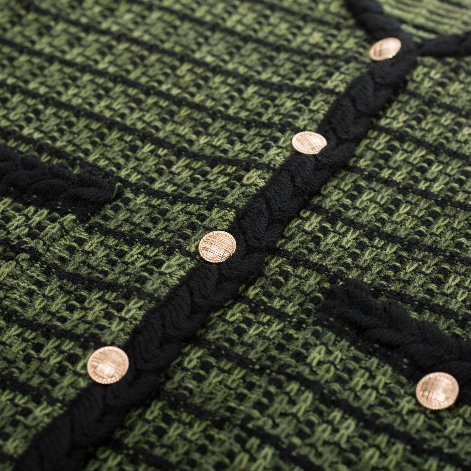 belle poque Contrast Color Cardigan Long Sleeve V-Neck Cable Knitted Sweater