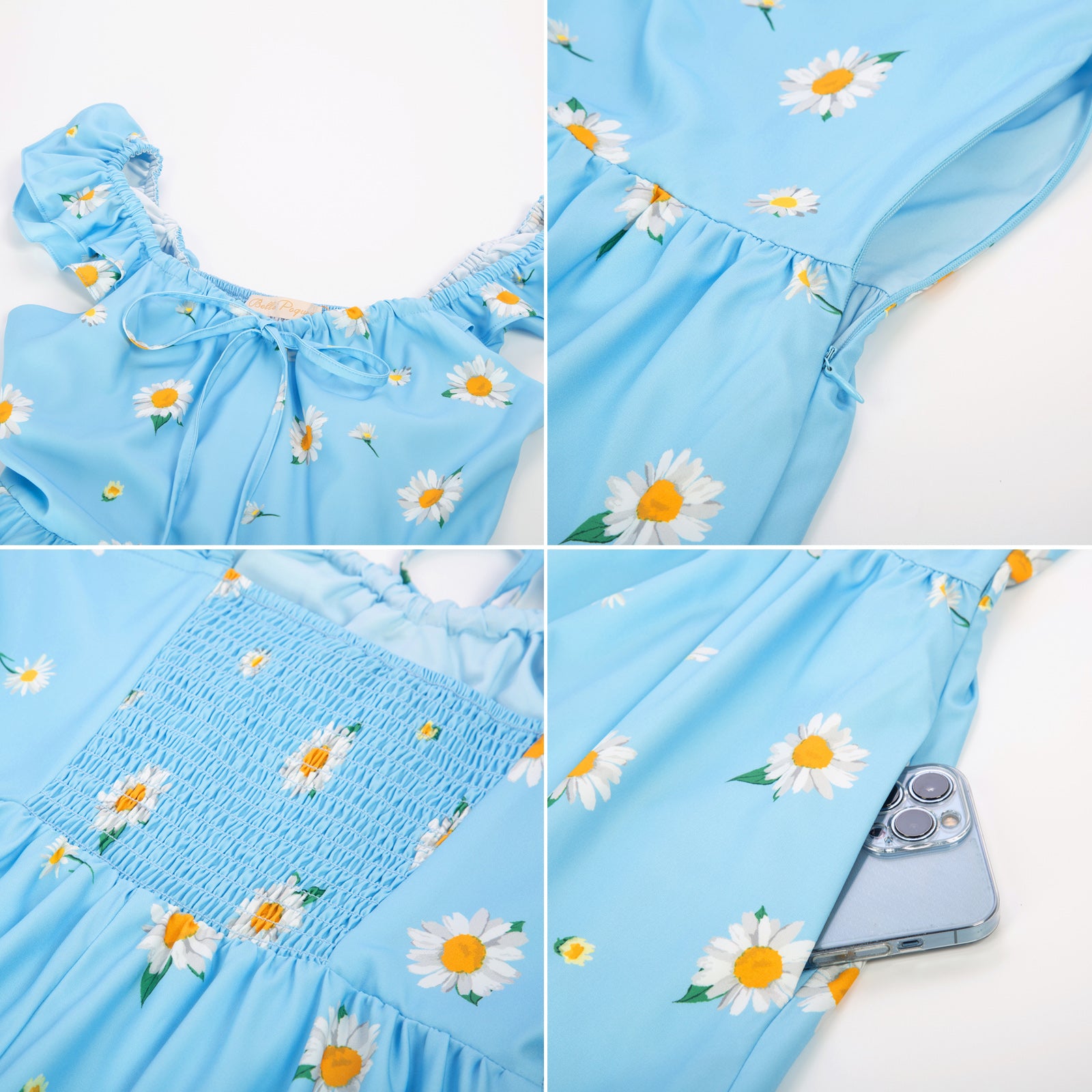 belle poque Floral Printed Square Neck Dress Smocked Back Tiered A-Line Dress