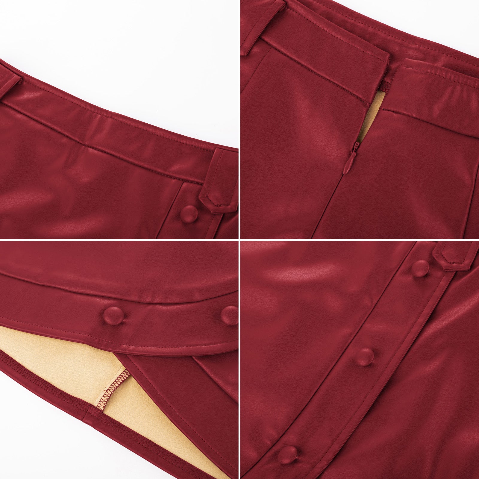 belle poque Women Vintage Imitated Leather Skirt Elastic Waist Mid-Thigh Bodycon Skirt