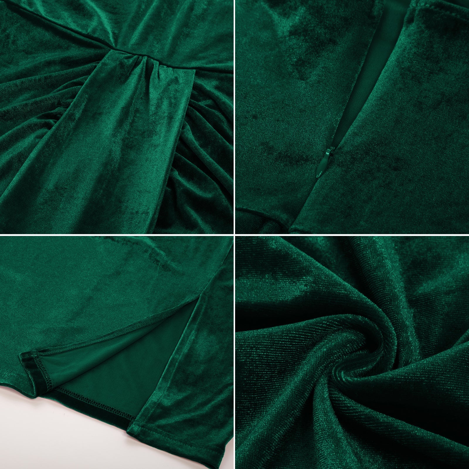 belle poque Vintage Front Slit Velvet Dress Halterneck Ruched Bodycon Dress