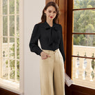 belle poque Women's Bow Tie Neck Blouse Button Down Shirt for Work Office Casual