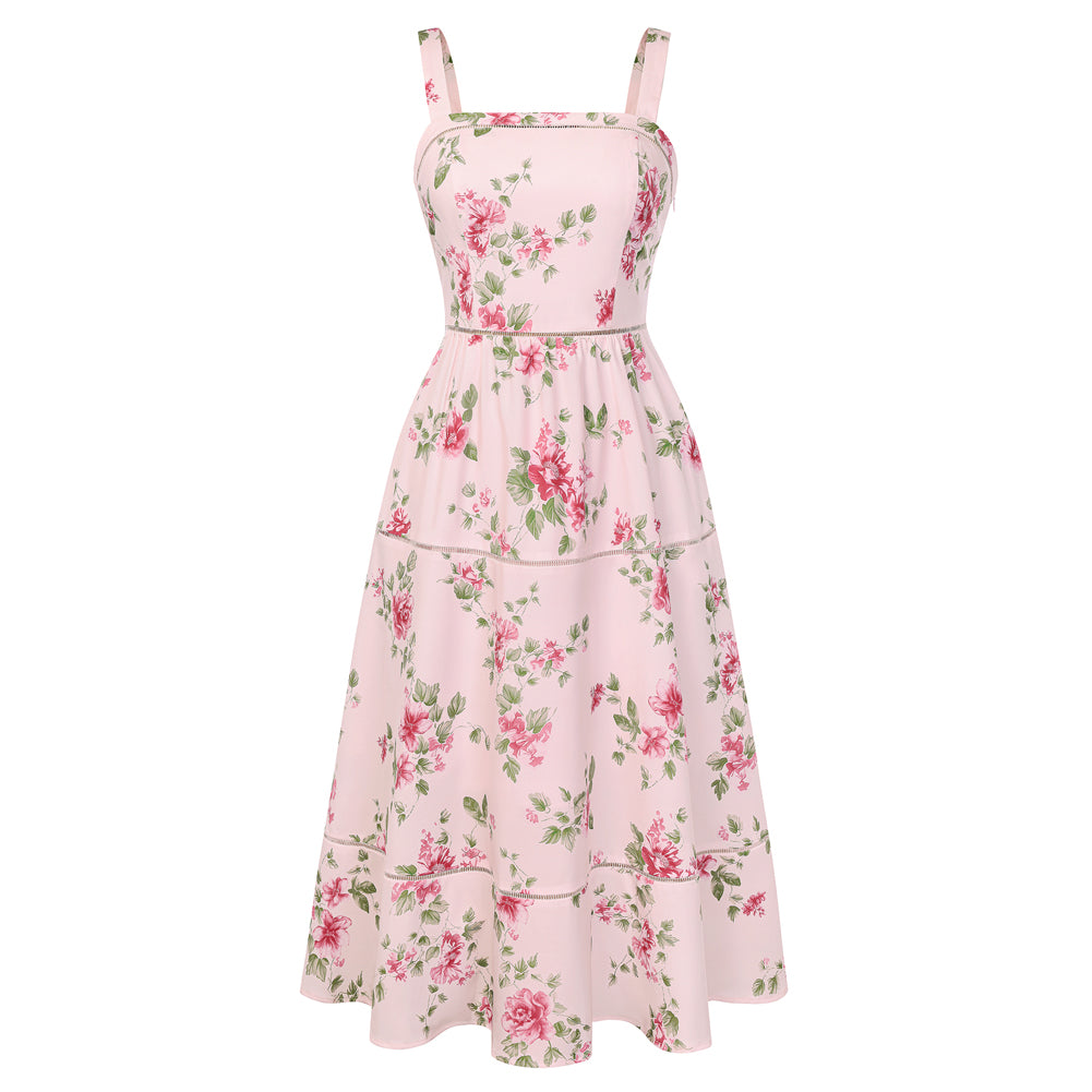 belle poque 2026 Milkmaid Dress Women Vintage Midi Tea Garden Party Sundresses with Pockets Pink