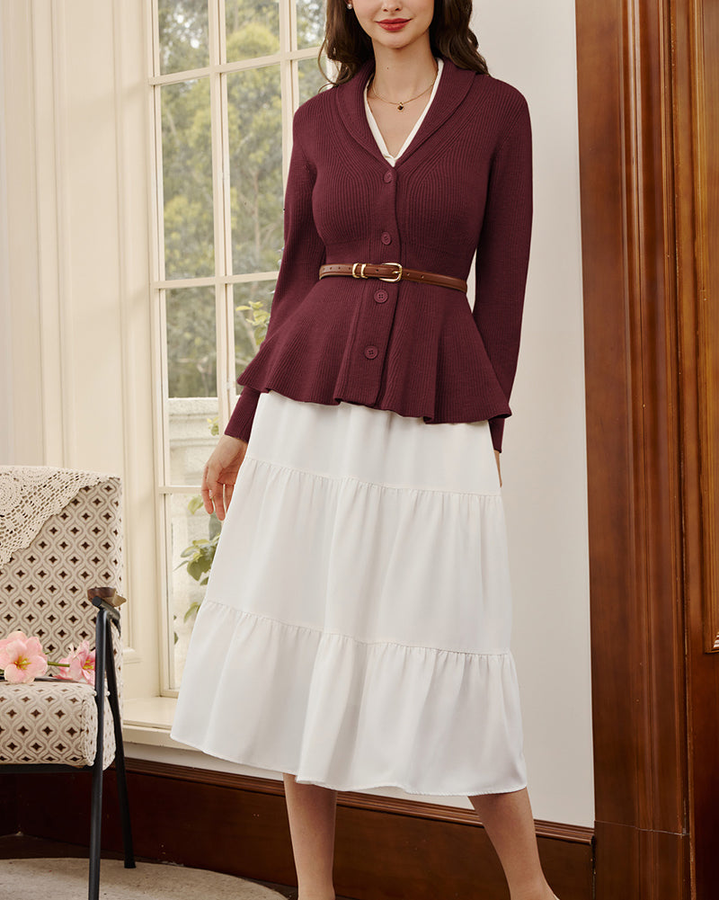 Dames gebreid vest met lange mouwen, casual elegant met reverskraag en rucheszoom, Helder wit., S Dames gebreid vest met lange mouwen, casual elegant met reverskraag en rucheszoom, Helder wit., S