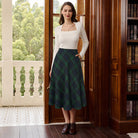 belle poque Women Vintage Plaided Swing Skirt Elastic Waist Mid-Calf Length A-Line Skirt