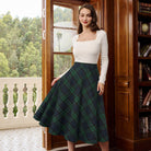 belle poque Women Vintage Plaided Swing Skirt Elastic Waist Mid-Calf Length A-Line Skirt