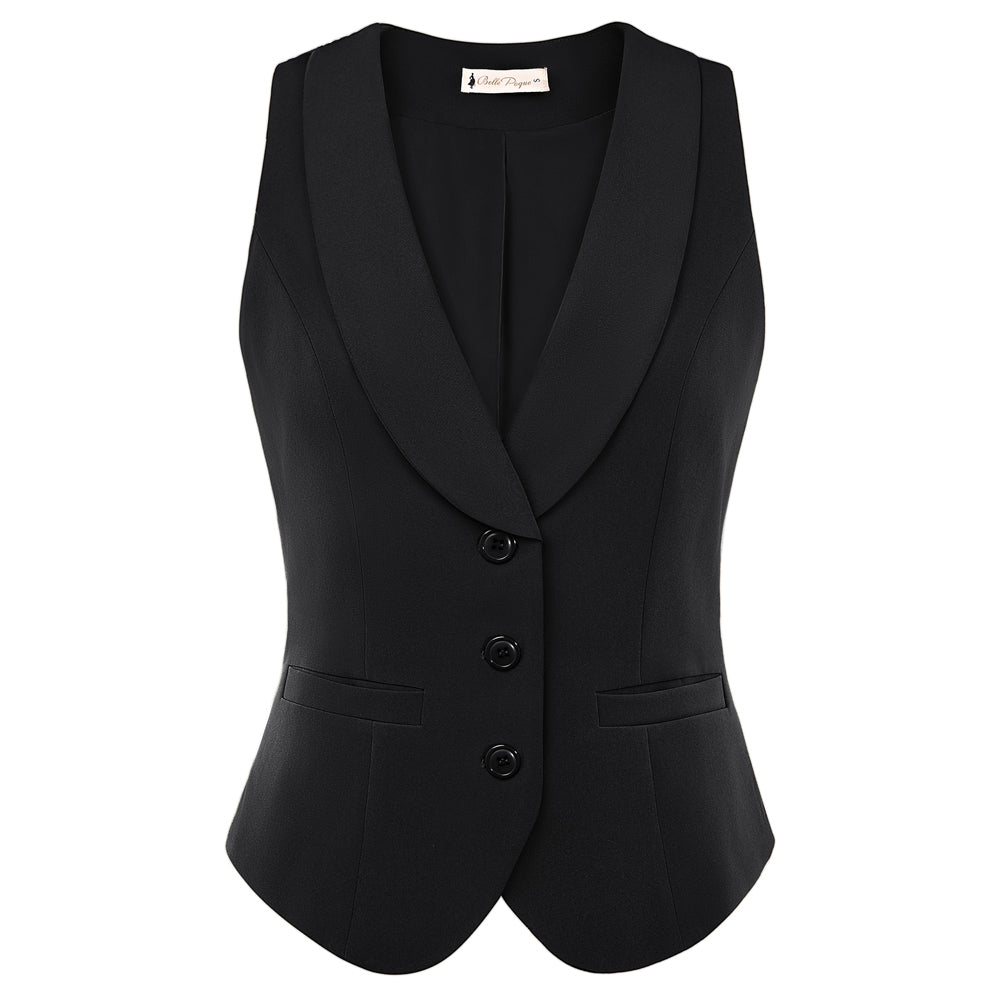 Vintage Lapel Collar Suit Vest Tops for Women Work Dressy Waistcoat Blazer with Pockets