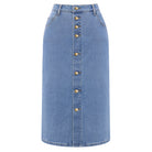 belle poque 1980s Vintage Jean Skirts for Women Front Slit Midi Work Skirt with Pockets Light Blue