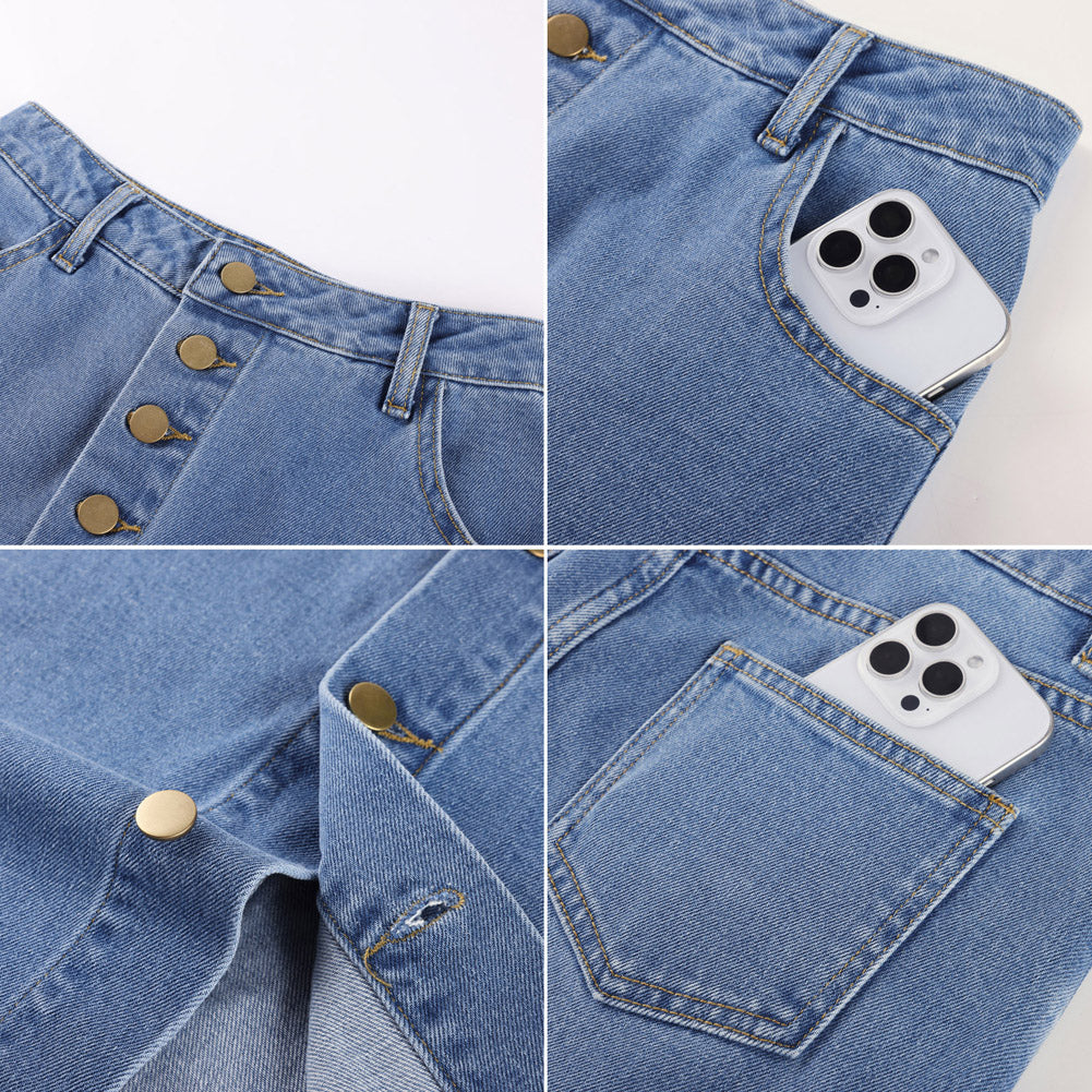 belle poque 1980s Vintage Jean Skirts for Women Front Slit Midi Work Skirt with Pockets