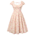 belle poque 1950s Women's Sweatheart Floral Dress Ruched Midi Garden Party Dress Orange