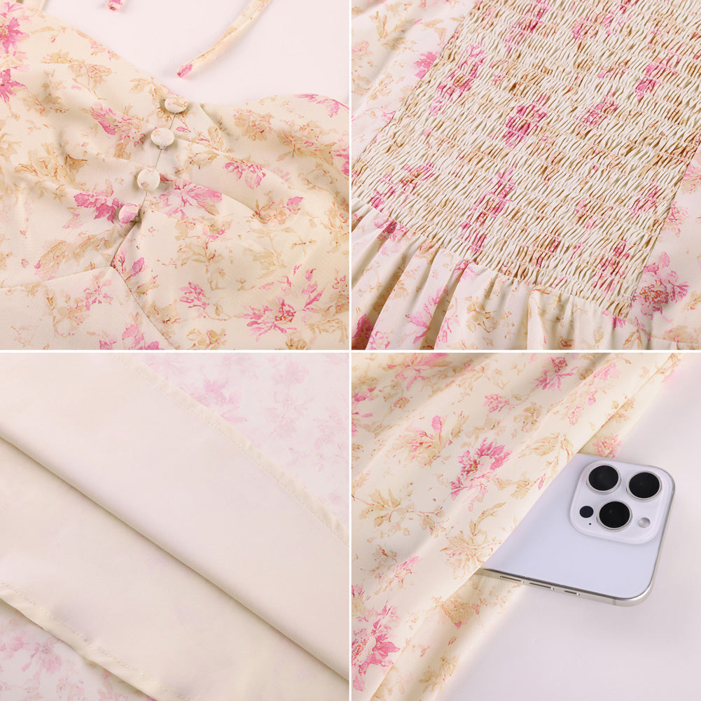 belle poque 1950s Women's Sweatheart Floral Dress Ruched Midi Garden Party Dress