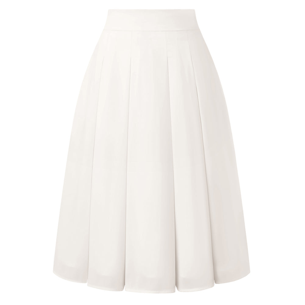 belle poque 2026 Women Spring Summer Vintage Chiffon Flared A-Line Skirt White