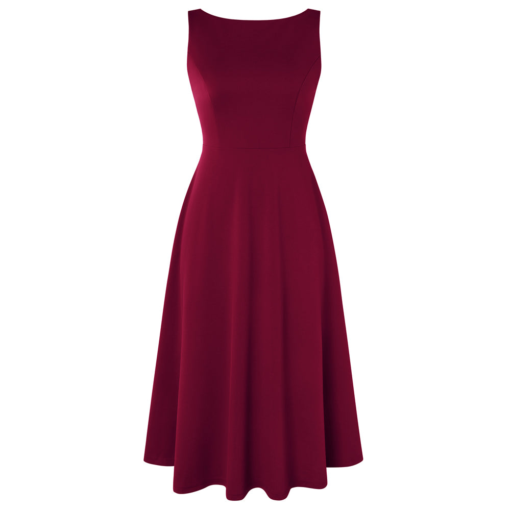 1980s Vintage Women's Cocktail Dress Elegant A Line Midi Dresses with Pockets