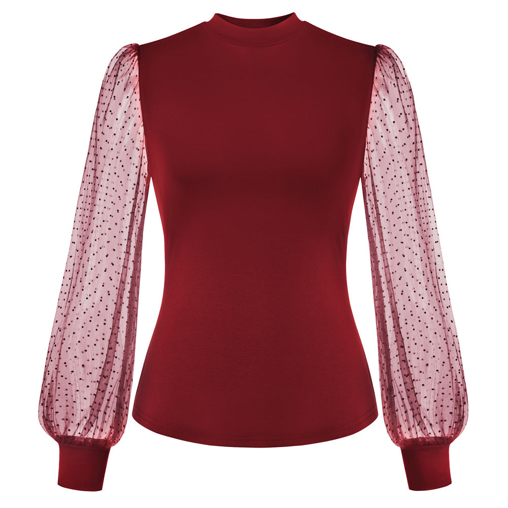 1980s Dressy Casual Mesh Shirts Long Sleeve Tops for Women