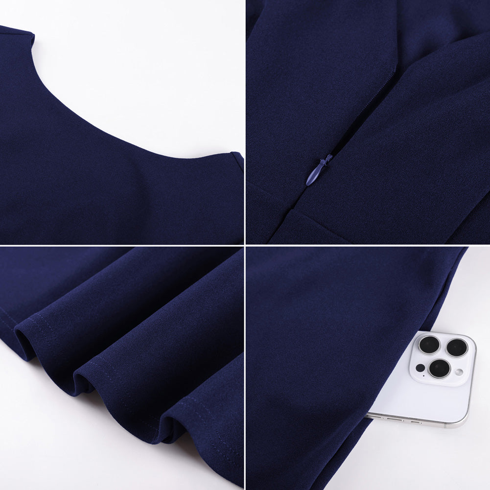 belle poque 1950s Vintage Work Dresses for Women V-Back Cocktail Dress with Pockets