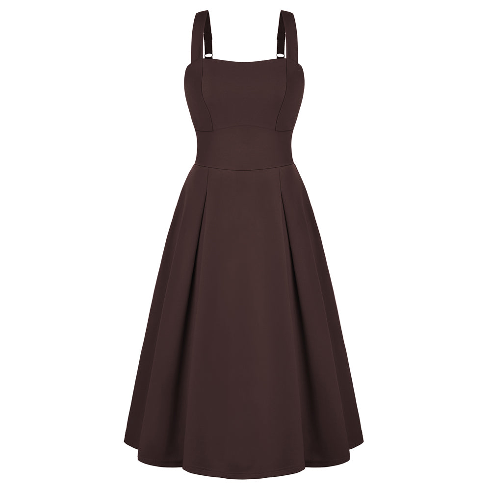 belle poque Women's Midi Dress Semi Formal Elegant Dress for Cocktail Party with Pockets Brown