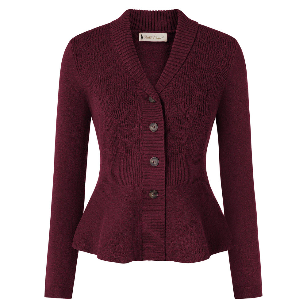 Peplum Hem Cardigan Women Vintage Button Down Sweater