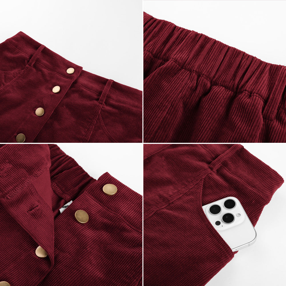 belle poque Womens Corduroy Short Mini Skirt Button A-Line Casual Fall Skirts with Pockets