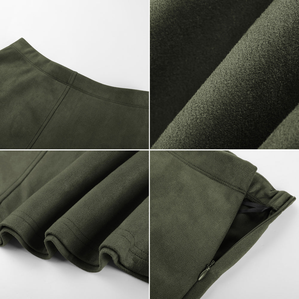 belle poque 1980s Vintage Women's Suede Skirts High Waist A Line Business Work Midi Skirt