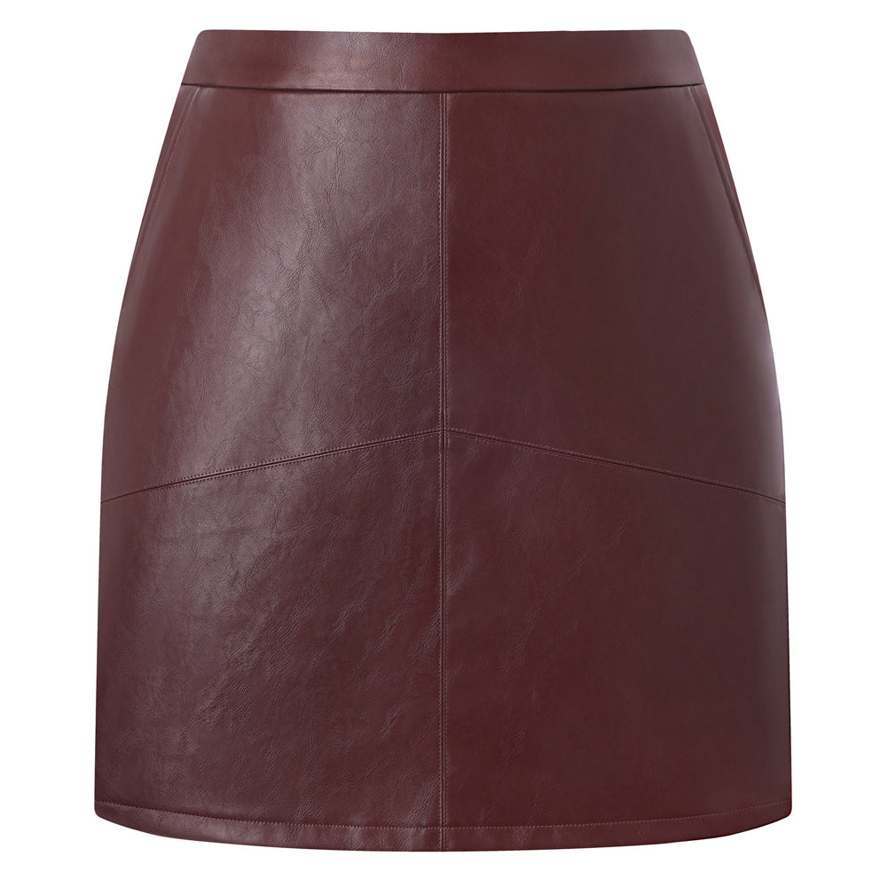 belle poque Women's Leather Mini Skirt with Pockets for Going Out Business Holidays Wine