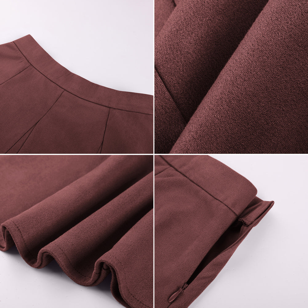 belle poque Women Vintage Skirt Elastic Waist Mid-Calf Length A-Line Skirt
