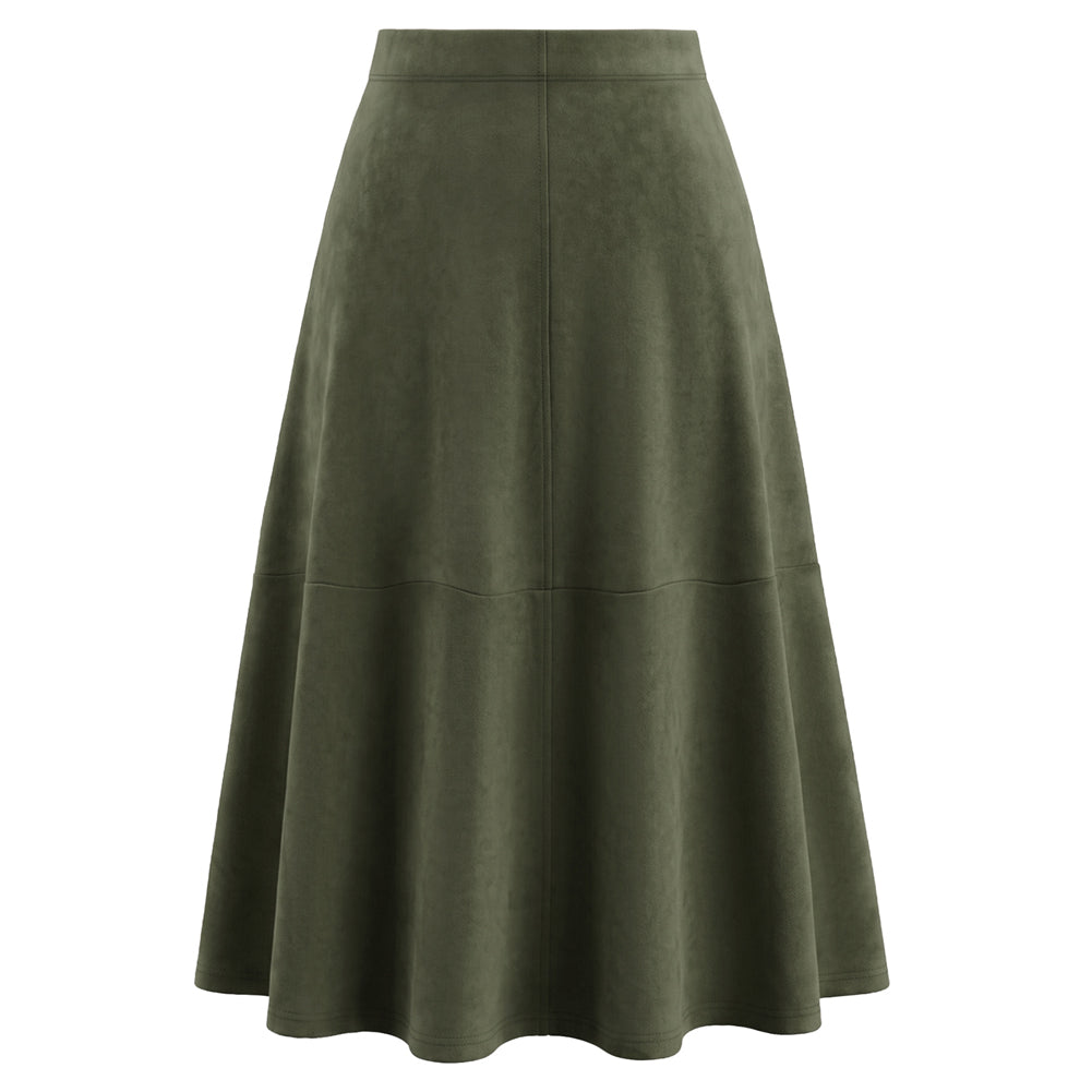 Women's Suede Skirts High Waist A Line Business Work Midi Skirt