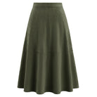 belle poque Women's Suede Skirts High Waist A Line Business Work Midi Skirt Olive