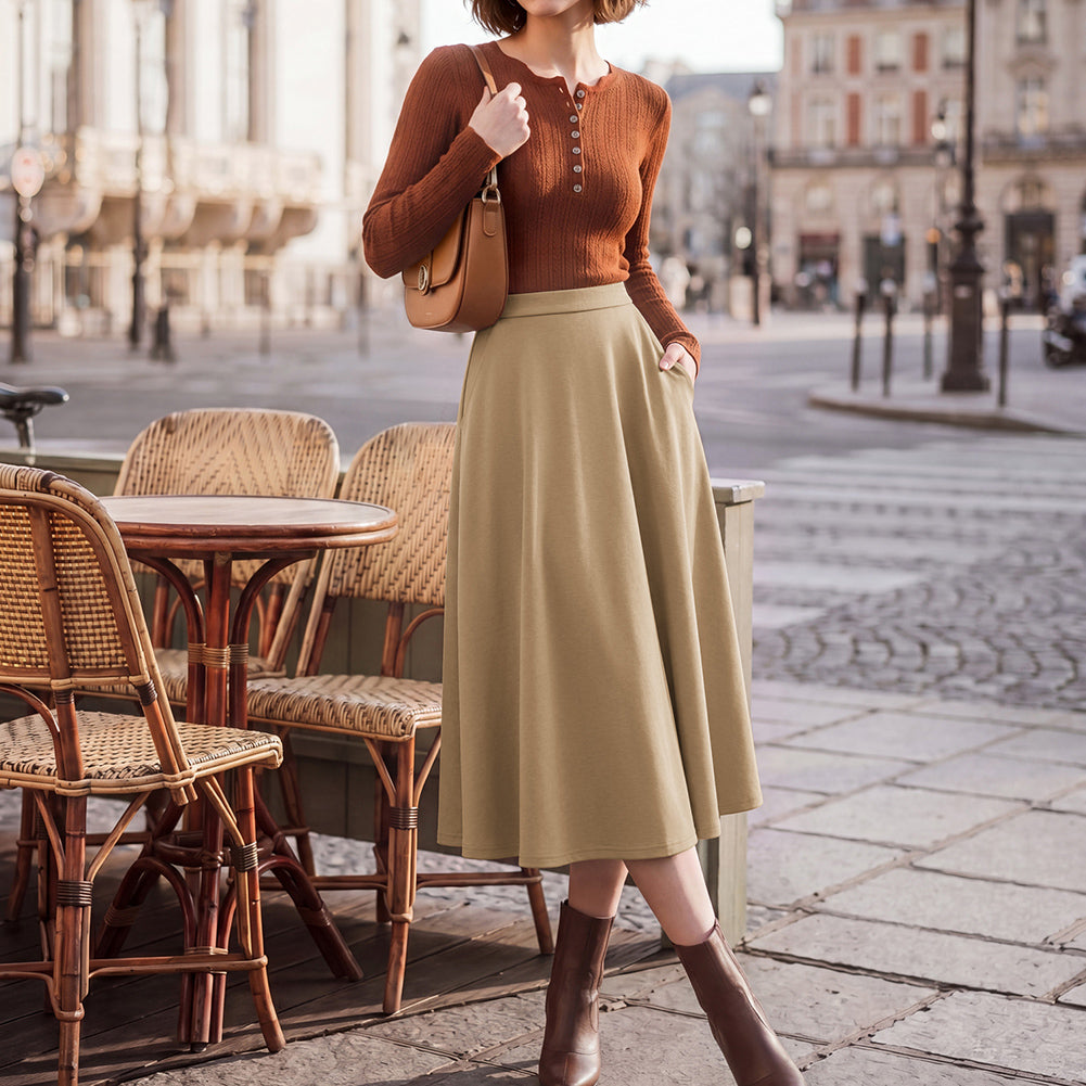 belle poque 1980s Vintage A-Line Midi Skirt Work Business Skirts with Pockets