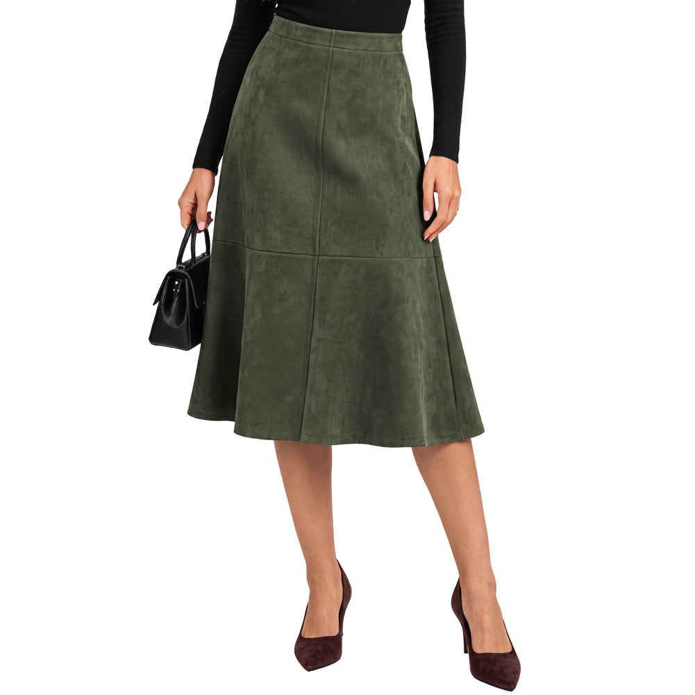 belle poque 1980s Vintage Women's Suede Skirts High Waist A Line Business Work Midi Skirt