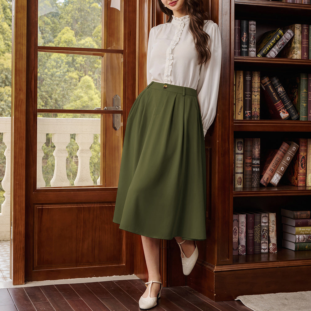 belle poque Women Vintage Swing Skirt Mid-Calf Length A-Line Skirt