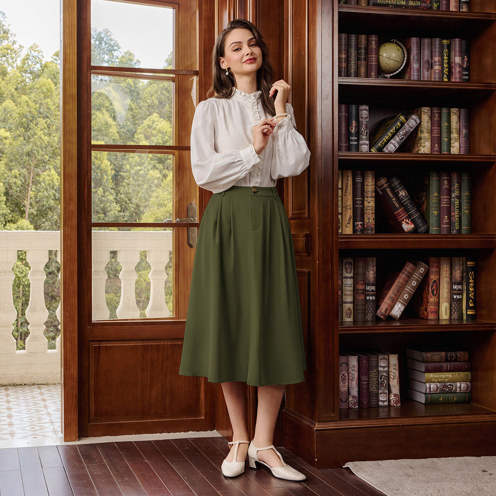 belle poque Women Vintage Swing Skirt Mid-Calf Length A-Line Skirt