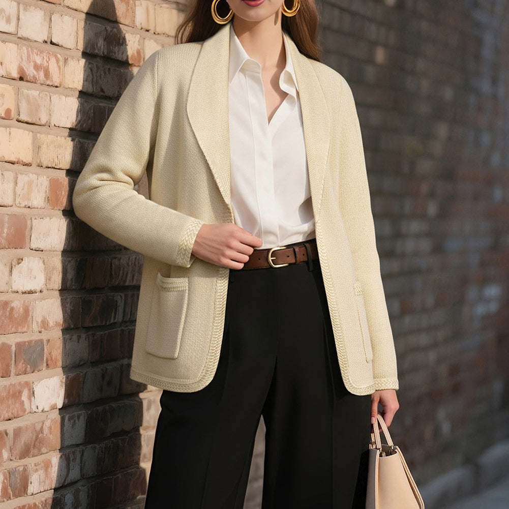 belle poque Vintage Cardigan Sweater Blazer V Neck Shawl Lapel Collar with Pockets