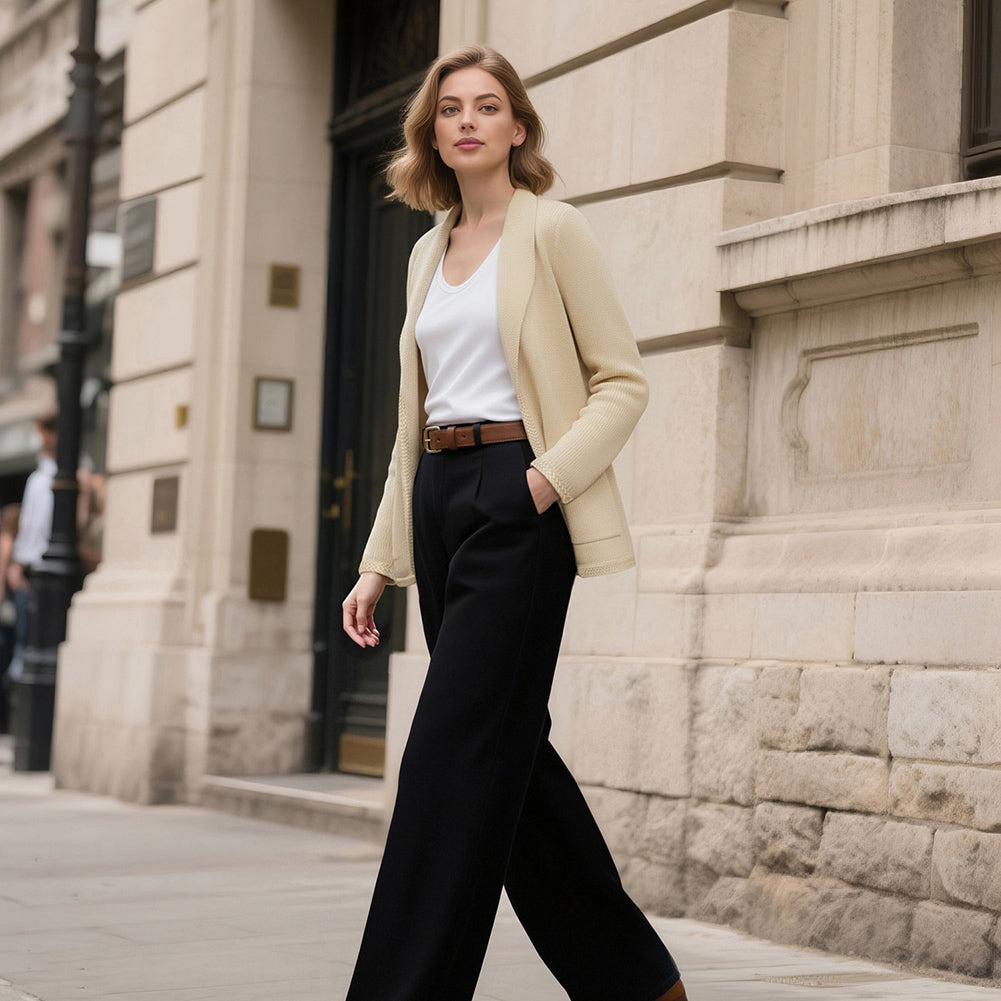 belle poque Vintage Cardigan Sweater Blazer V Neck Shawl Lapel Collar with Pockets