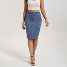 belle poque 2026 Women's Denim Skirt Knee Length Jean Skirt with Pockets