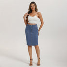 belle poque 2026 Women's Denim Skirt Knee Length Jean Skirt with Pockets