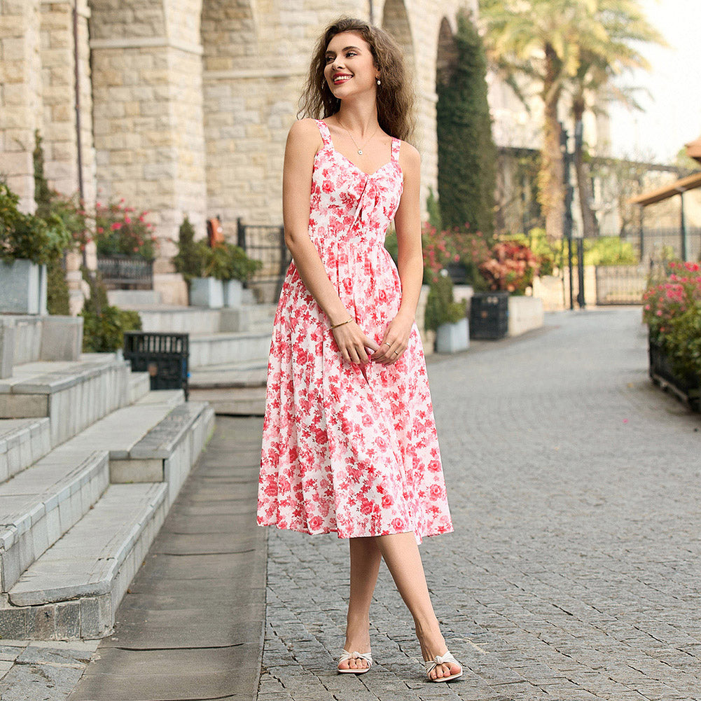 belle poque 2026 Womens Summer Dresses Floral Corset Dress Tie Front Cottagecore Dress