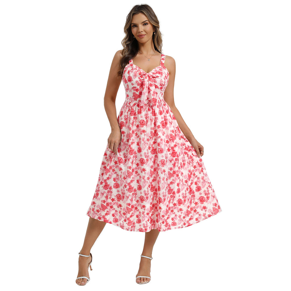 belle poque 2026 Womens Summer Dresses Floral Corset Dress Tie Front Cottagecore Dress