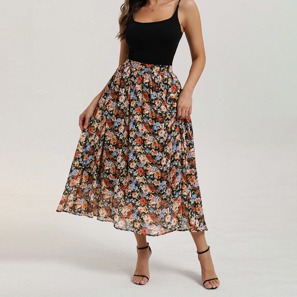 belle poque 2026 Women Vintage Swing Floral Skirt Comfy A-Line Maxi Skirt