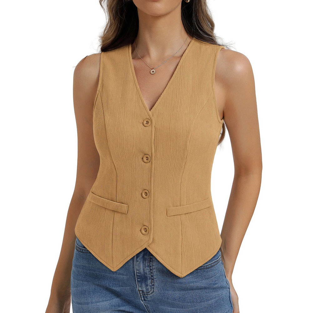 belle poque Women’s Vest Top Trendy Knitted Waistcoat Button Down Tops Suit Vest Tops
