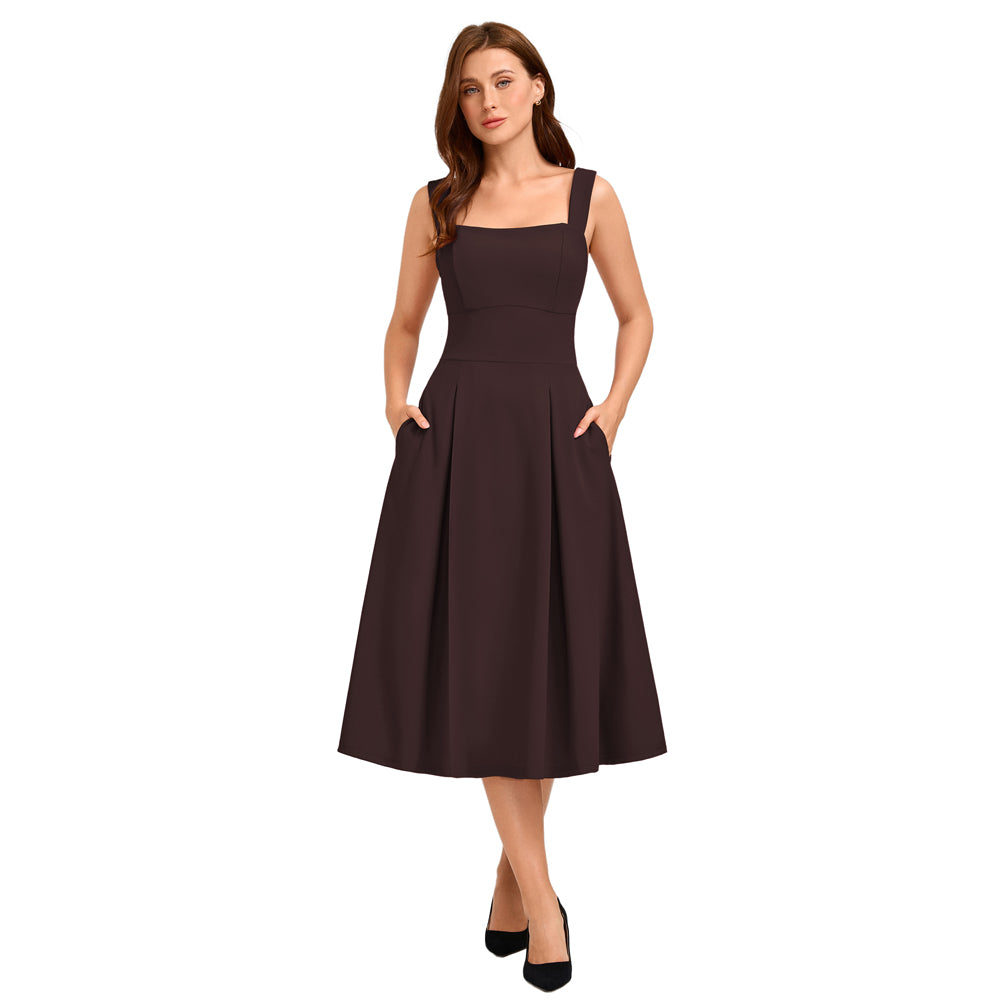 belle poque Women's Midi Dress Semi Formal Elegant Dress for Cocktail Party with Pockets