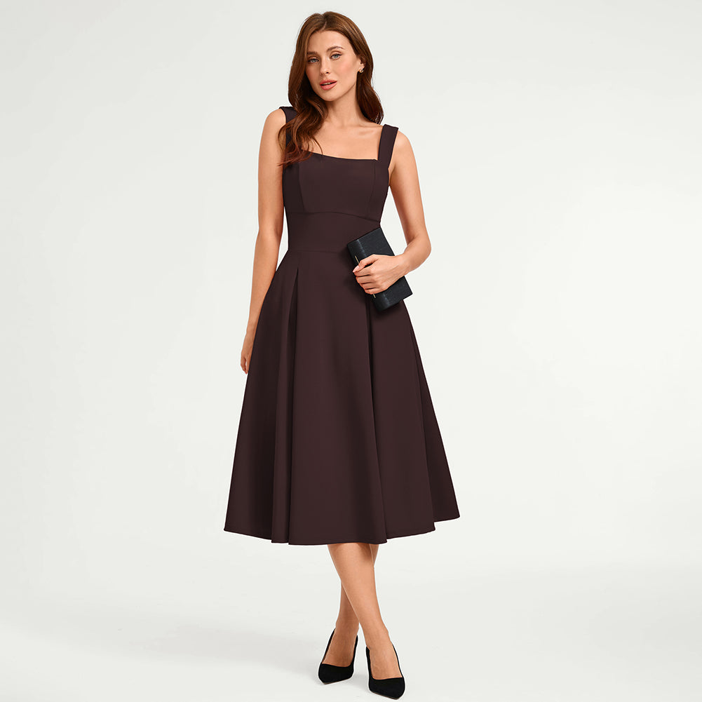 belle poque Women's Midi Dress Semi Formal Elegant Dress for Cocktail Party with Pockets