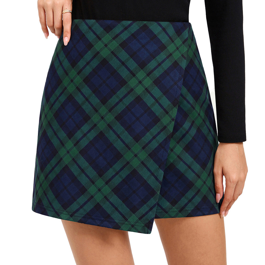 belle poque 1980s Vintage Women's Plaid Skirt Fall Mini Skirt for Outgoing Navy